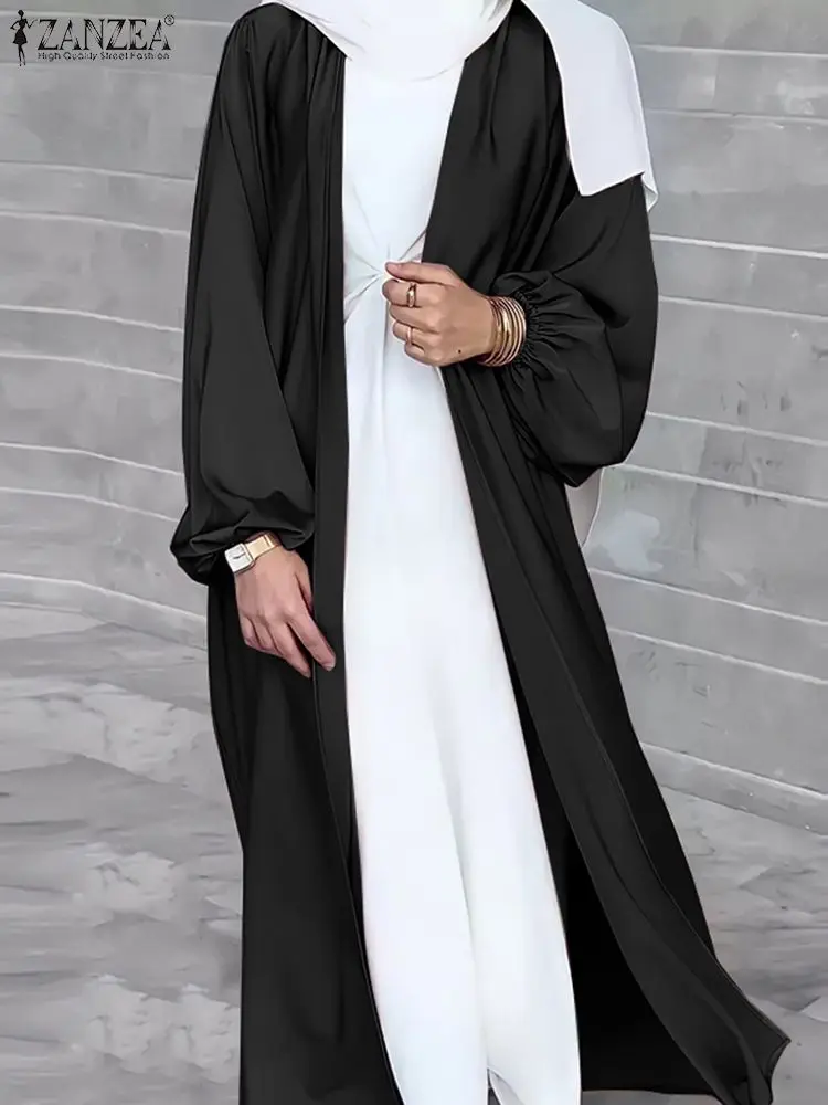 

Muslim Cardigan For Women Casual Robe Femme Islamic Clothing Solid Long Kimonos 2023 ZANZEA Open Front Abaya Dubai Turkey Kaftan