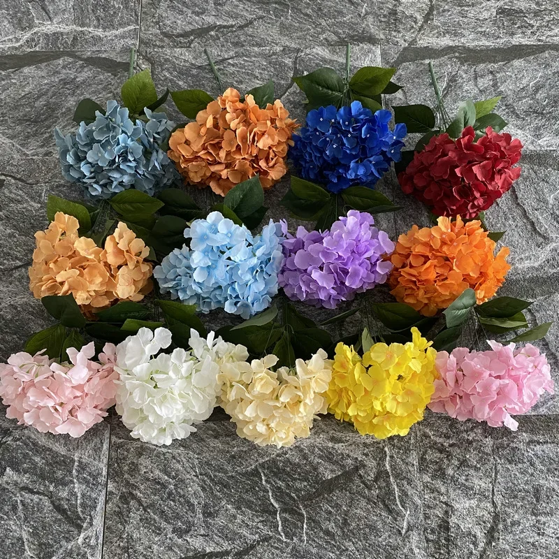 45CM 5-pronged Leaf Embroidered Ball Artificial Flower Bouquet Wedding Interior Decoration Silk Fabric Artificial Flower