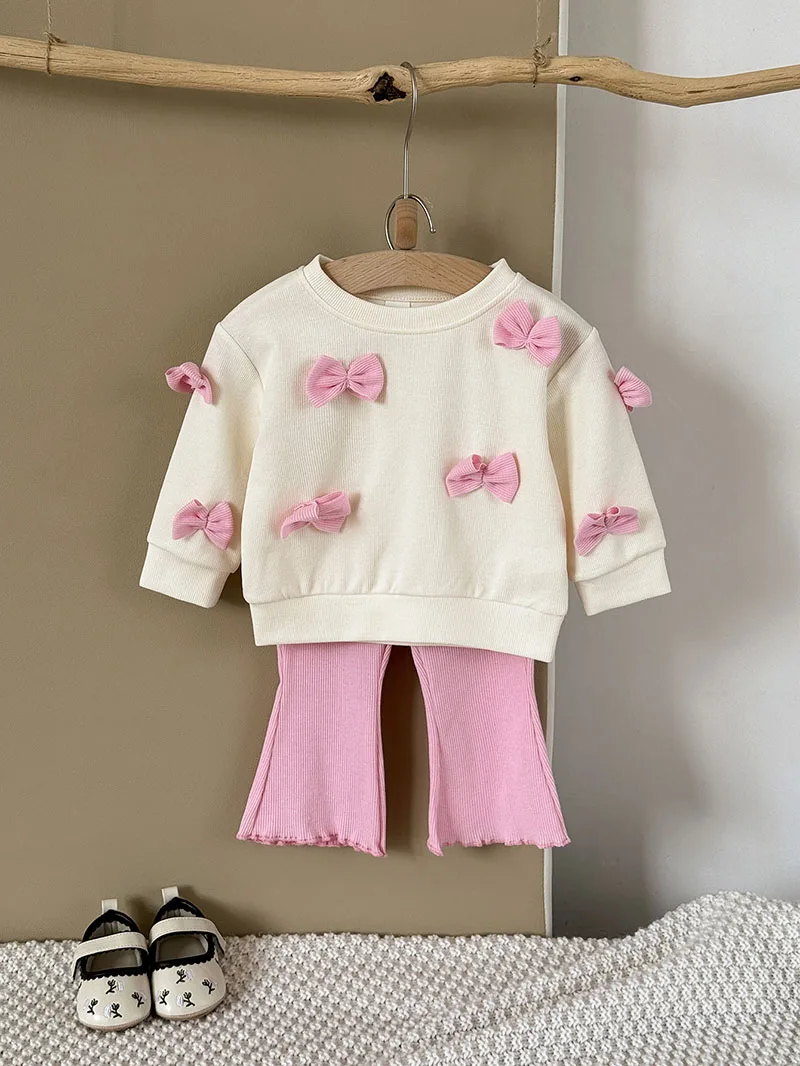 

LILIGIRL новый осенний комплект детской одежды для детей от 6 месяцев до 3 лет, милая свободная толстовка с бантом для девочек + брюки-клеш, мягкая корейская верхняя одежда для малышей, 2 шт.