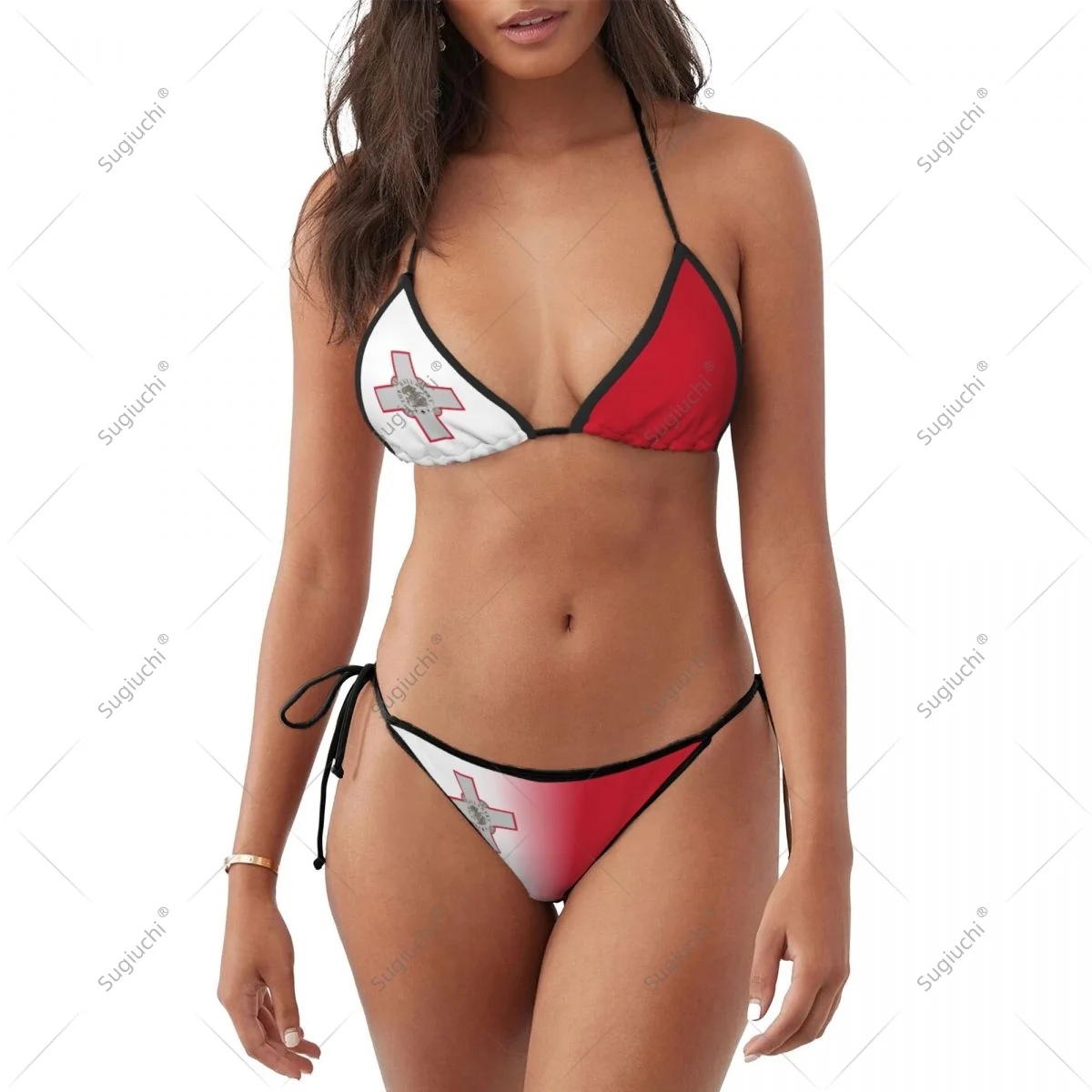 

Women Girls Bikini Malta Flag Swimsuit Sets Three Point Beachwear Swimming Bathing Beach Party Suits Sexy Mujer
