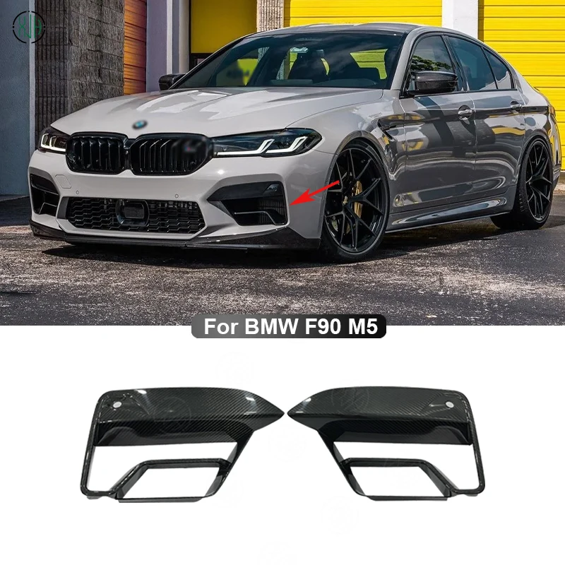 For BMW F90 M5 LCI 2022-2023 Carbon Fiber Front Bumper Air Vent Trim Splitter Cover Fog Ligth Intake Lamp Frame Fit Body kit