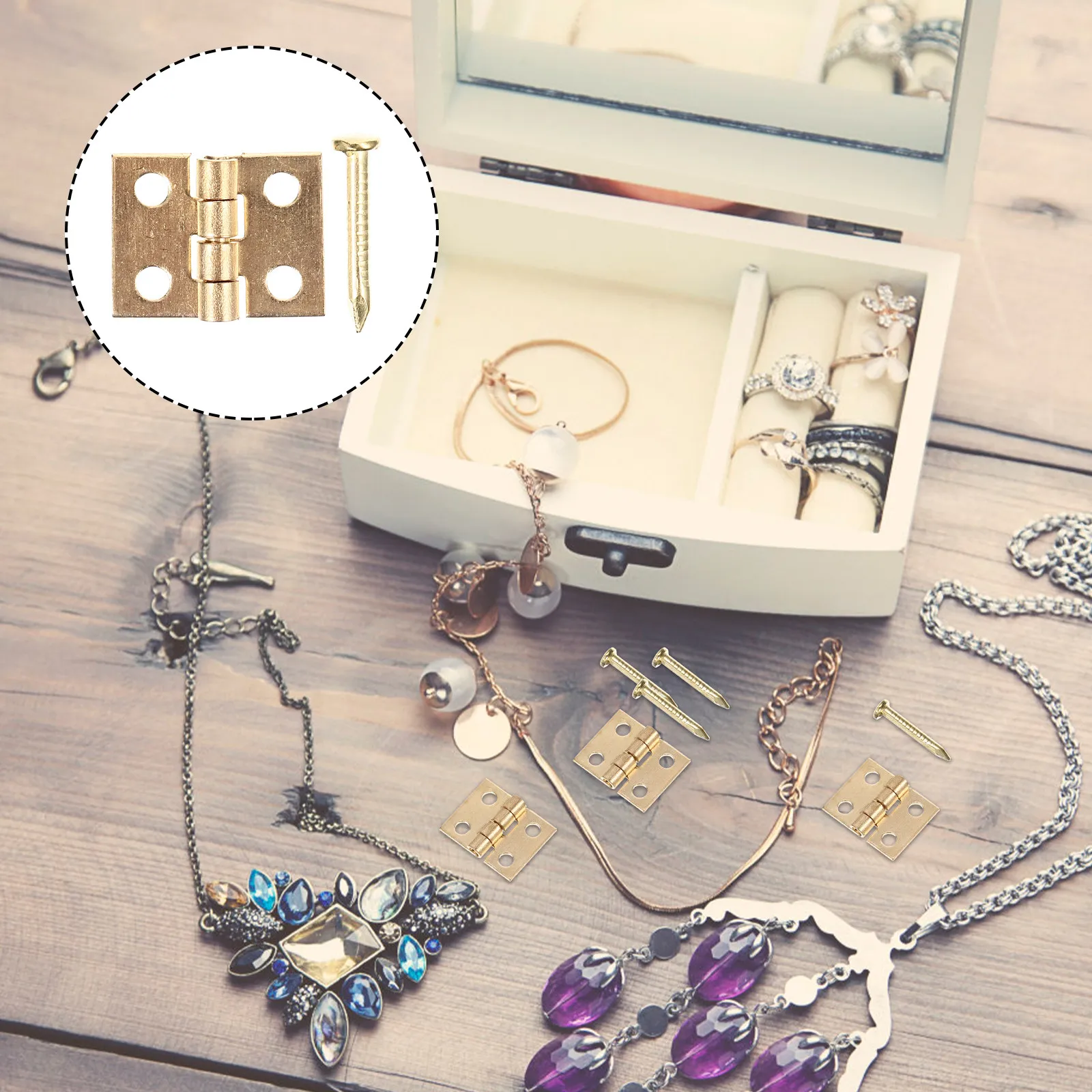 

50 Sets Small Mini Brass Hinges Decorative Vintage Style Small Hinges for Wooden Jewelry Boxes Mini Craft Box Hardware