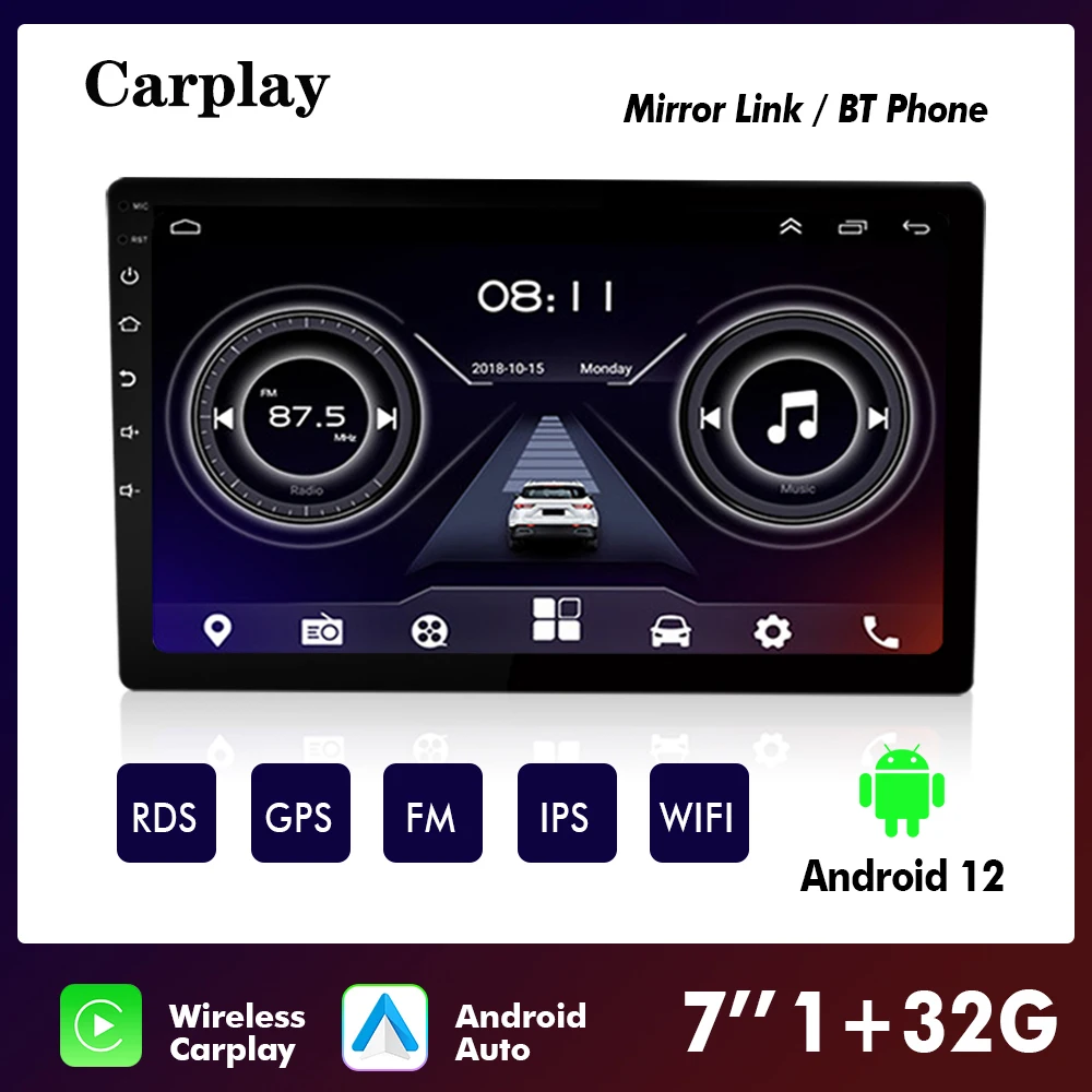 7 Inch Android AutoRadio Carplay 2 Din Automotive Multimedia Car Radio Wireless GPS WIFI Car Audio For Hyundai Kia Nissan Toyota