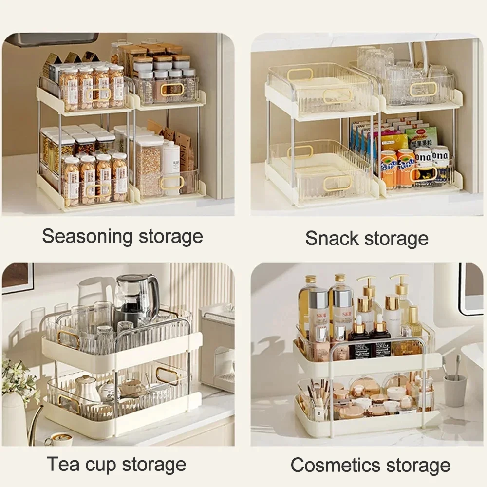 2 Tier Light Luxury Spice Rack Kitchen Storage Rack Pull Out Cabinet Seasoning Spice Jar Storage Spice Racks Kitchen Organizer