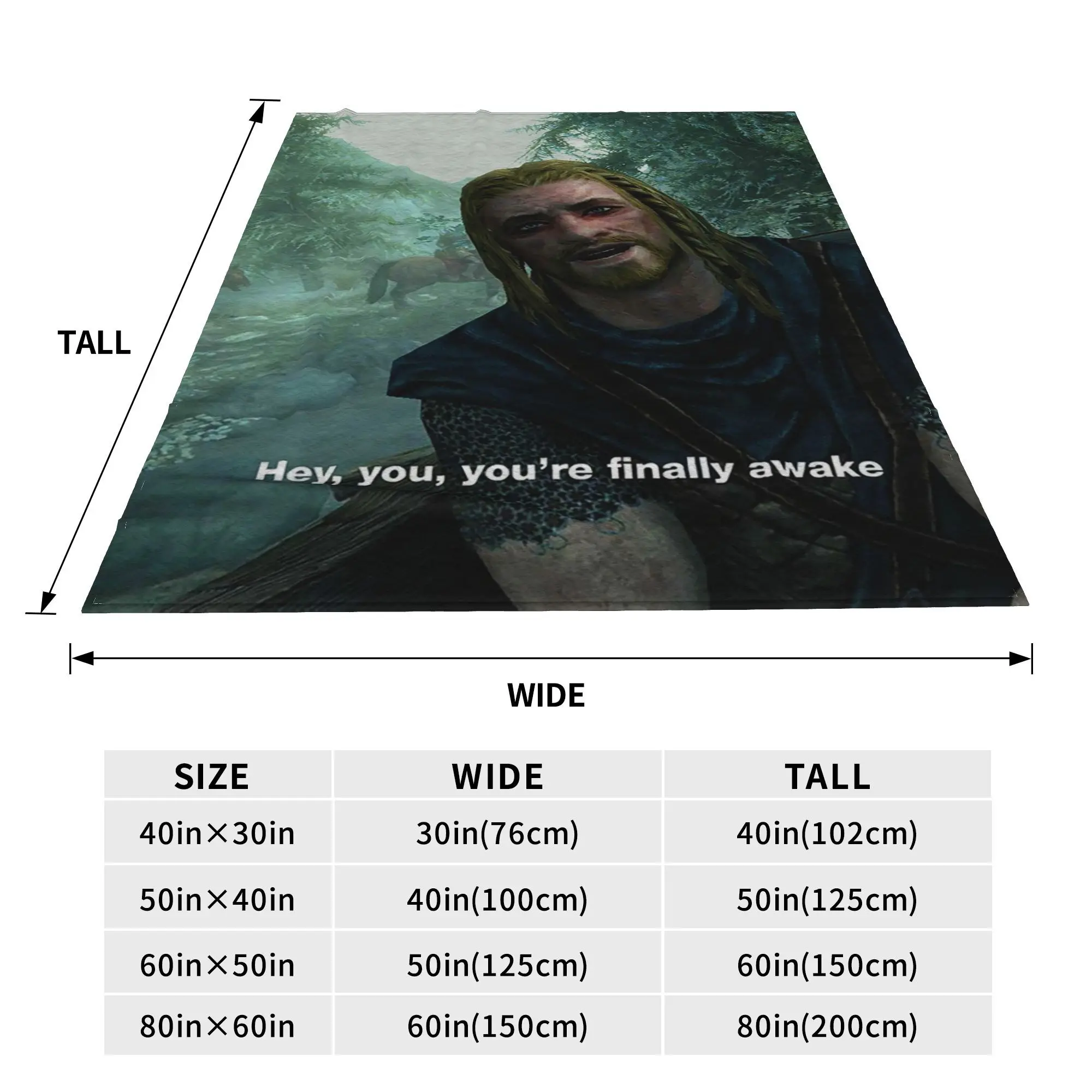 Hey You You're Finally Awake Skyrim Meme Blankets Soft Warm Flannel Throw Blanket Plush for Bed Living room Picnic Travel Home
