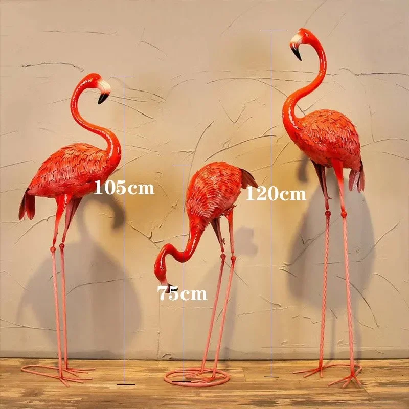 3pc/package 75/105/120cm Metal Flamingo Sculpture Garden Iron Birds Statues Ornaments Home Patio Backyard Lawn Large Art Decor