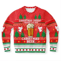 Suéter de cerveja gingerbread unissex, estampa 3D, árvore de Natal feia, presente para casais, pulôver masculino, suéter de malha casual invernal-3