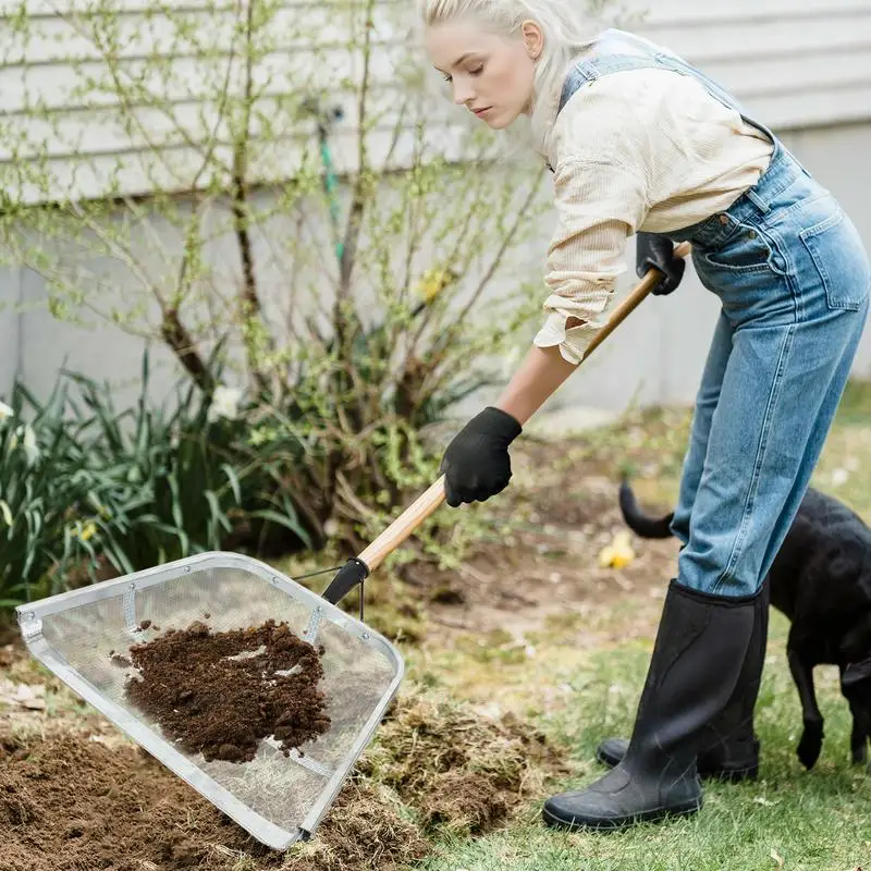 Sand Sifting Shovel Stainless Steel Easy Grip Soil Sieve Sifting Shovel Ergonomic Multifunctional Farm Shovel Harvest Strainer