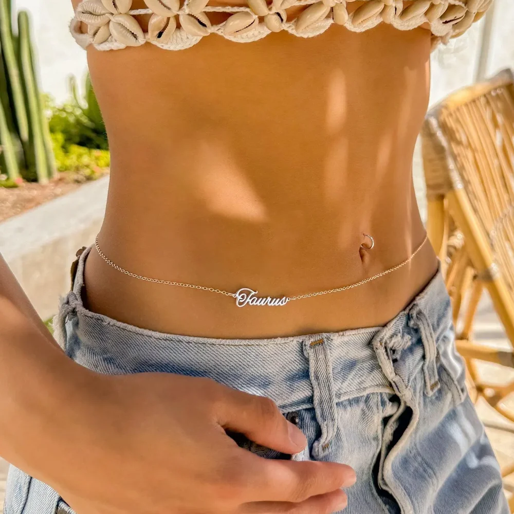 

Custom Name Belt Simple Fashion Waist Chain For Women Sexy Personalized Jewelry Stainless Steel Nameplate Body Chain Accessories