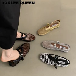 Women Flats Shoes Summer Sexy Mesh Loafers Brand Sneaker Slip On Soft Moccasin New Fashion Gold Sliver Ballerina Mary Jane Mujer