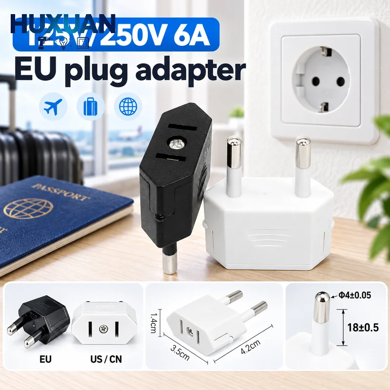 US To EU Travel Power Adapter, 2 Pin US Plug To European Socket Converter For Travel