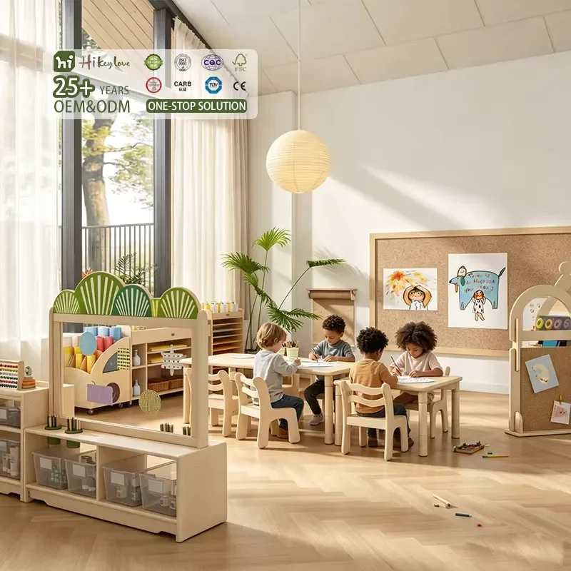 Hikeylove Modern Kindergarten Children's Wooden Furniture, Day Care Center - Montessori Education Center, Customizable Safety