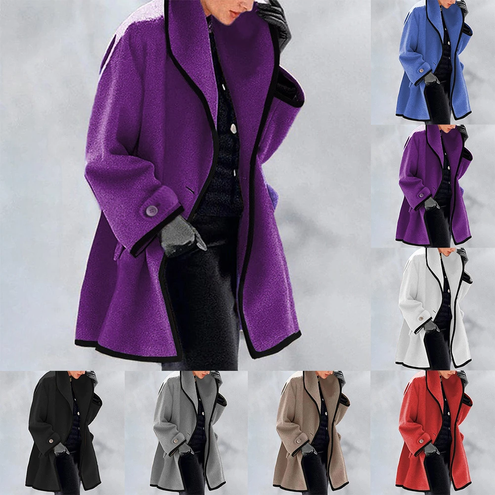 Women Ladies Autumn Winter Fleece Hooded Trench Woolen Coat Outwear Top Warm Jacket Overcoat Keep Warm Long Sleeve