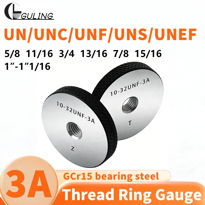 GULING1SET(1*GO+1*NOGO) 3A 5/8 11/16 3/4 13/16 7/8 15/16 1''-1''1/16 UN/UNC/UNF/UNS/UNEF America Standard Fine Thread Ring Gauge