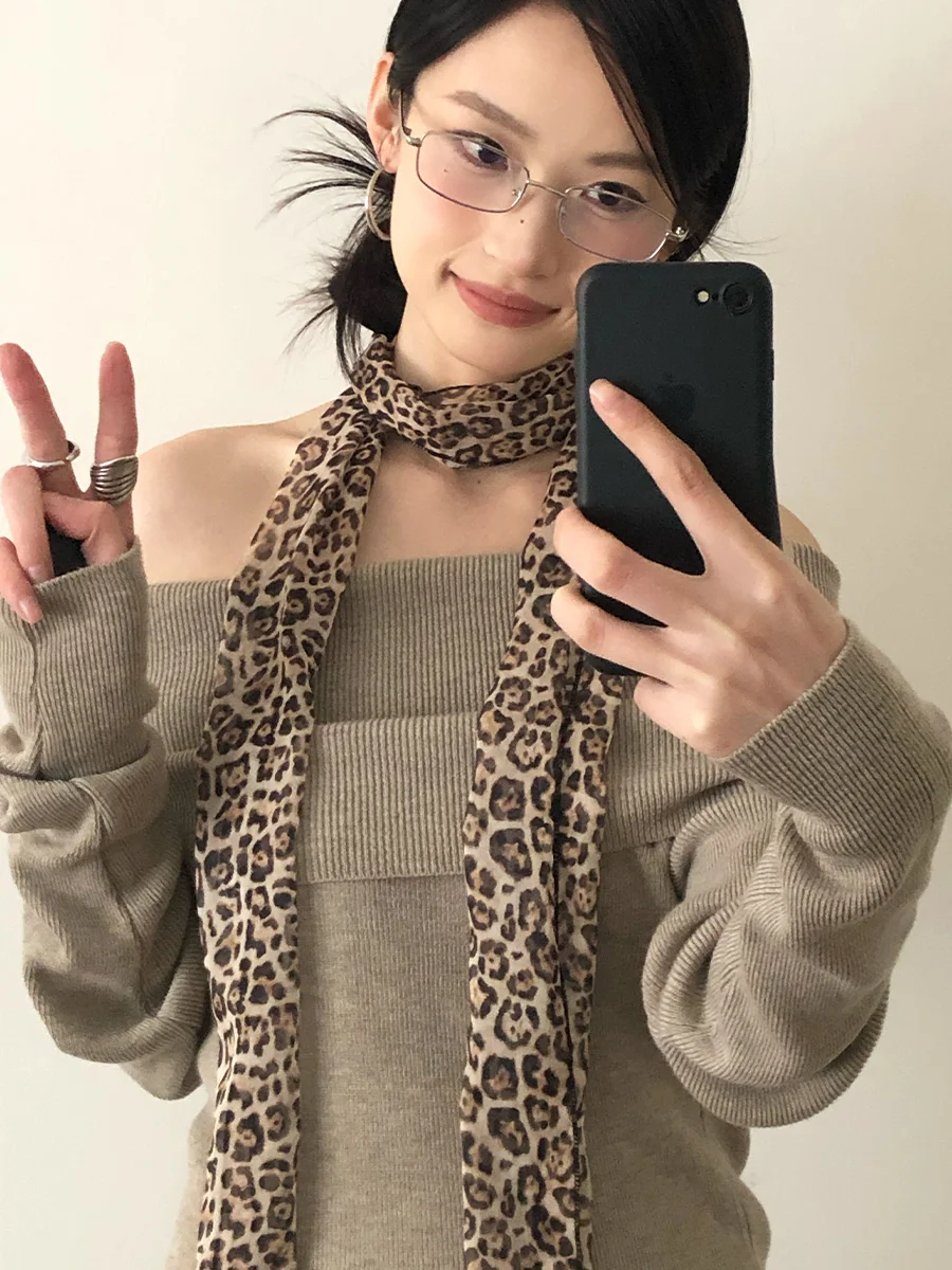 2025 春夏の新甘いヒョウ柄スカーフ女性のためのフレンチファッション多用途スカーフ