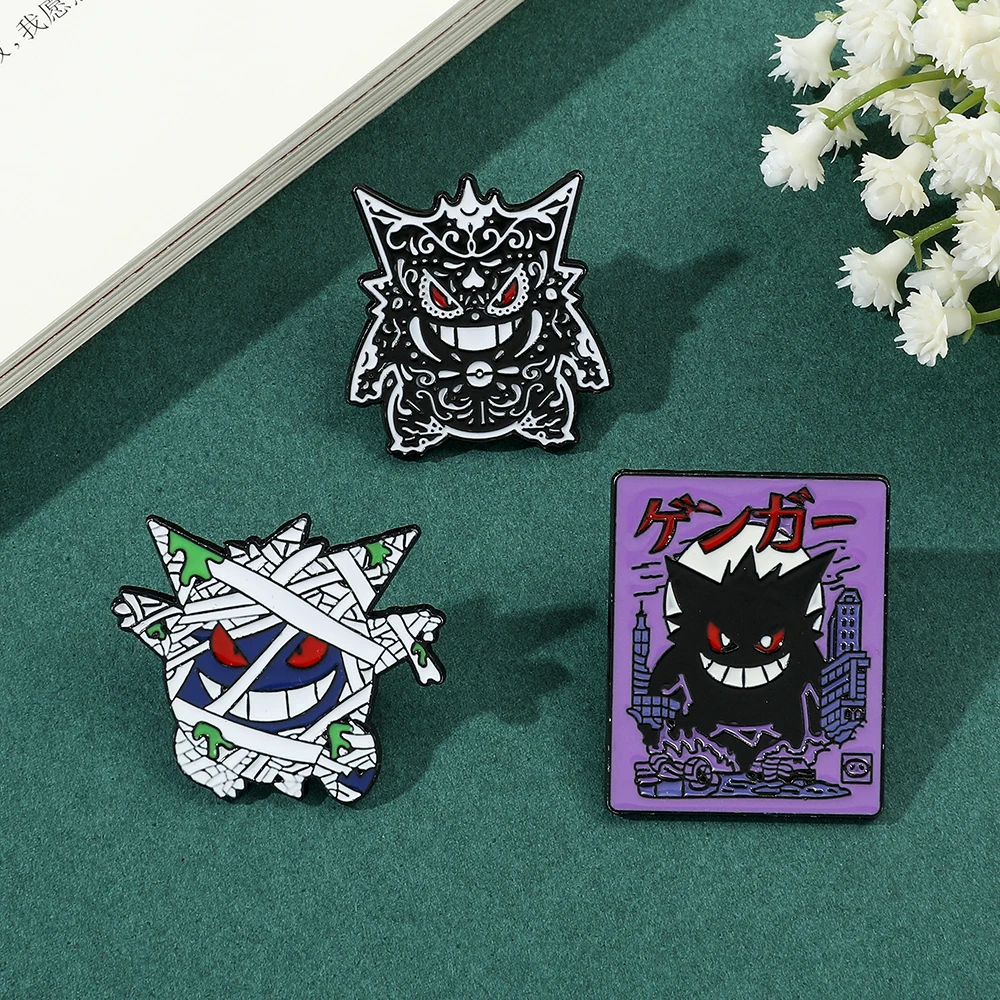 Anime Pokemones Enamel Pin Cartoon Figure Gengar Metal Badge Brooch for Backpack Clothing Lapel Pin Kawaii Accessories Gift