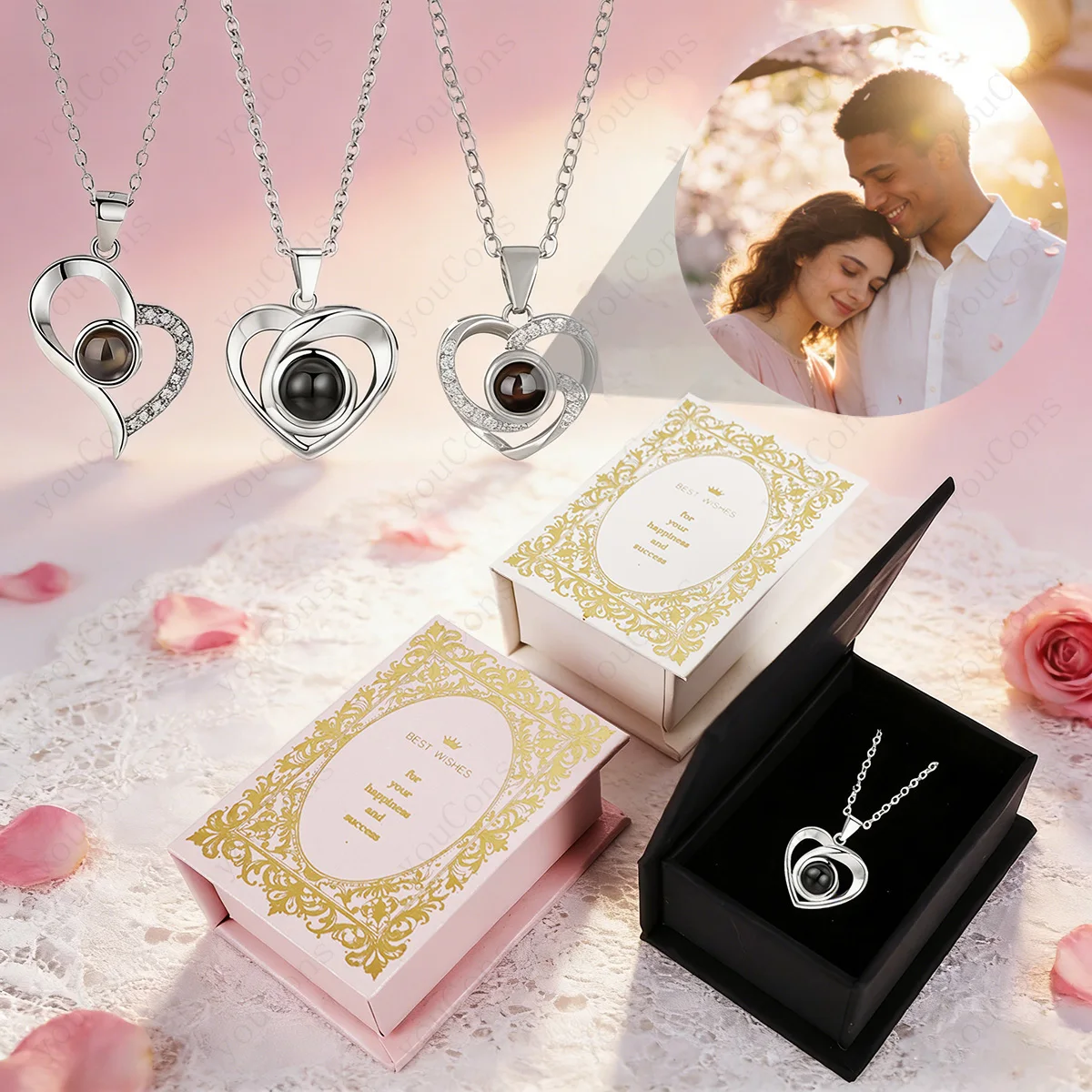 

Подарочное ожерелье с проекцией фото на заказ, кулон в форме сердца в комплекте с мини-книжкой в подарочной коробке, подарок на День святого Валентина, День матери для женщин