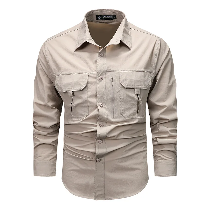 Chemise à Manches sulfpour Homme, Vêtement Décontracté, Multi-Poches, Cargo, pour Camp, Randonnée, Collection Printemps-Automne