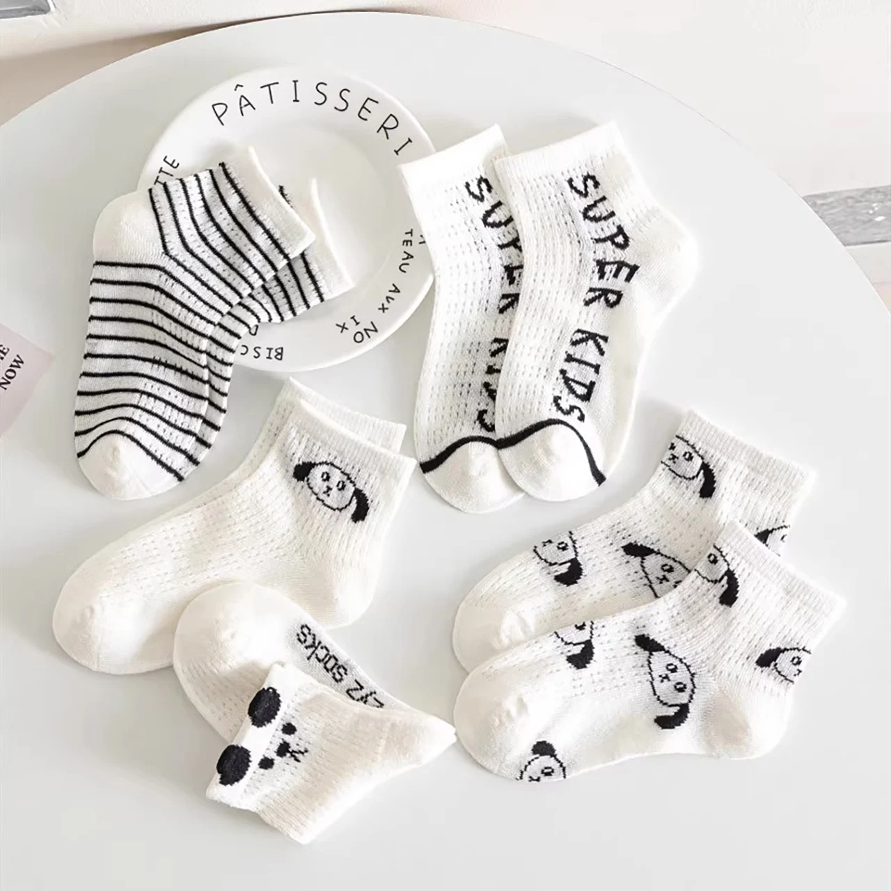 

5 Pairs Cute Cartoon Kids Mesh Socks Spring Summer Thin Boy Girl Middle Tube Socks Cotton Breathable Toddler Short Socks