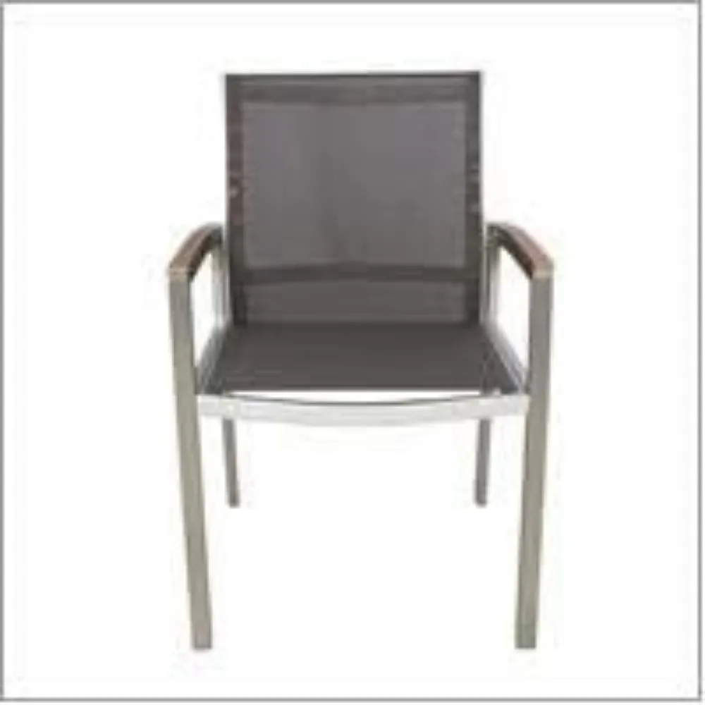 كراسي تناول الطعام من Great Deal Furniture Emma Patio - ألومنيوم - مقاعد شبكية خارجية - أذرع خشبية صناعية - مجموعة من 2 - فضي مع رمادي و