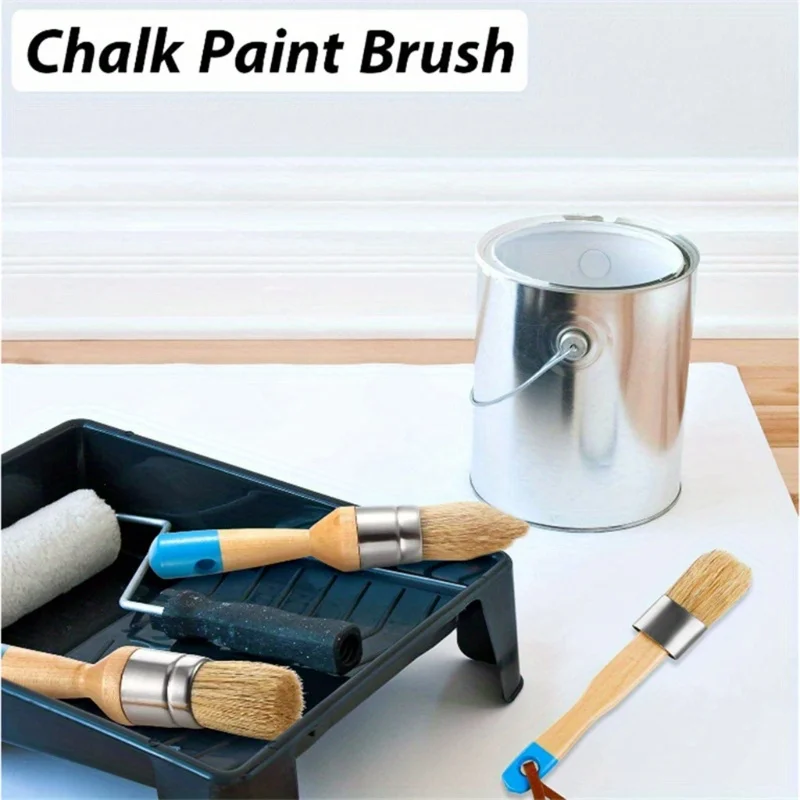 3 Pcs/Set Ergonomic Handle Chalk Wax Paint Brushes Furniture DIY Painting Waxing Tool Bristle Stencil Brushes