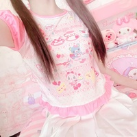 Japanese Girl Woman Clothing Cute Printed Short T-shirts Female Summer Colorful Short Tops Kawaii Pulover Youthful y2k Clothes