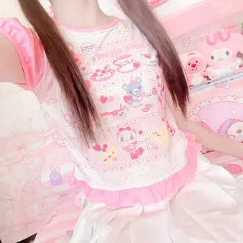 日本女孩可愛印花短袖T卹 夏季彩色短上衣 卡哇伊套頭衫 青春Y2K風格服裝 10 最佳銷售 暗黑可愛風服裝 - №2