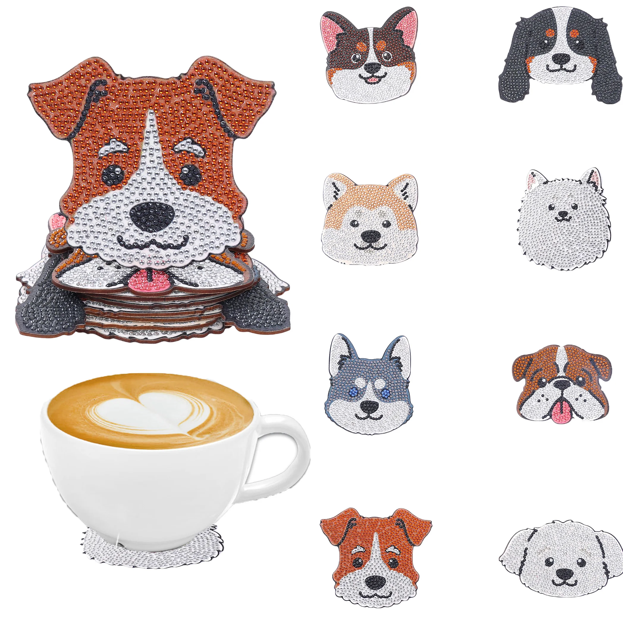 8 peças diy pintura diamante conjunto de arte animal cão padrão montanha-russa forma especial cristal artificial diamante mosaico artesanato
