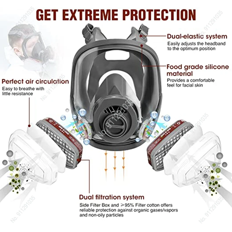 Mascarilla de Gas con filtros multifunción, máscara respiradora completa con ácido/orgánico/amoníaco, pintura química, pesticida, laboratorio, antipolvo, 6800