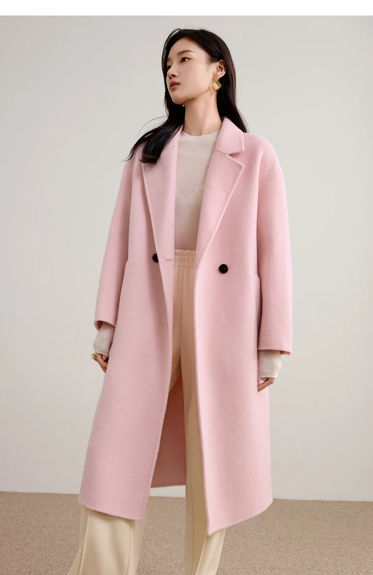 SENTUBILA Damen 100% Wolle Doppelseitiger Mantel Winter 2026 Anzug Reverskragen Klassischer Pendlerstil Langer Übermantel W54OA8779 – Detail 37