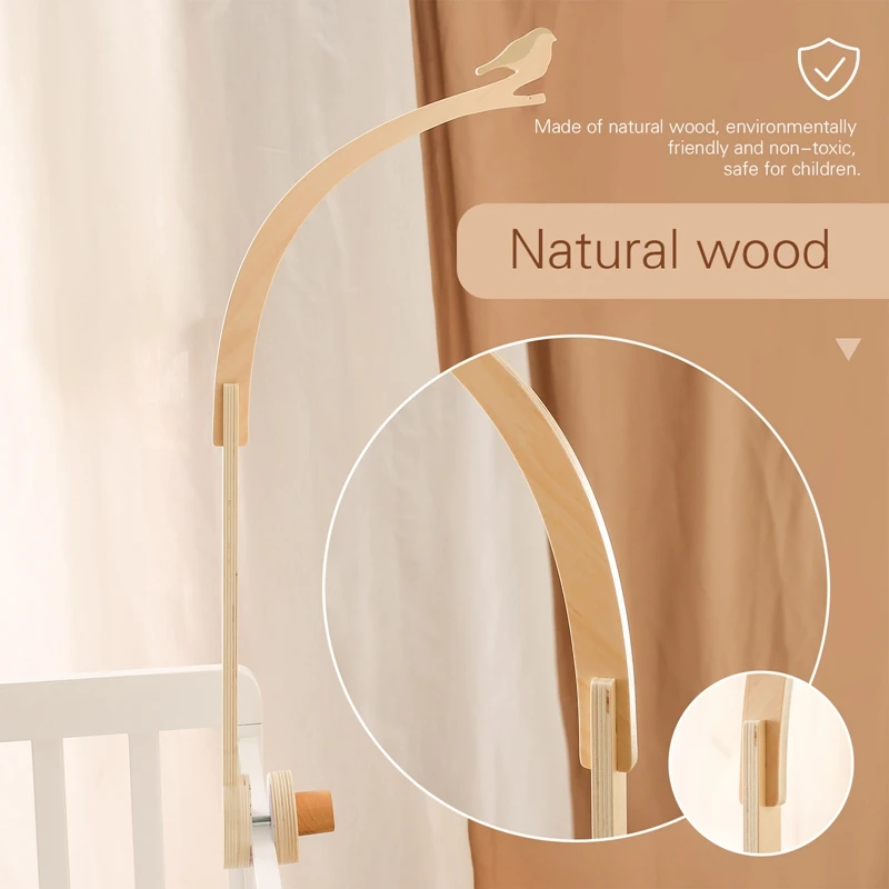 Baby Wooden Arm Bracket Holder Mobile Hanging Rattles Toy Hanger Baby Crib Mobile Bed Bell Wood Toy Bird Shape Holder Bracket