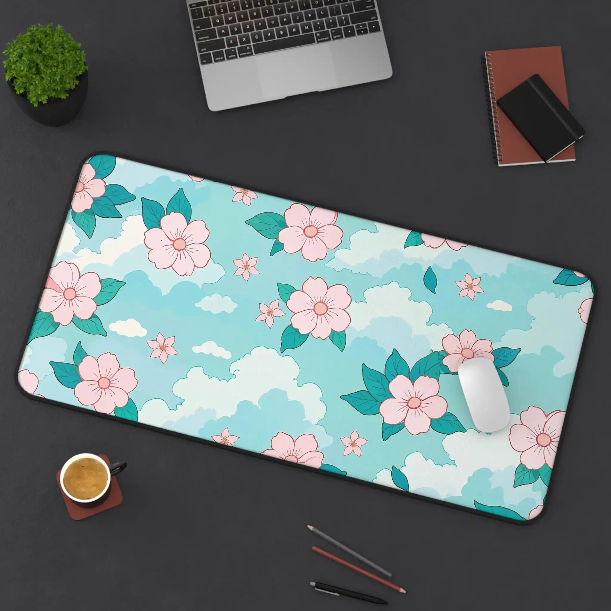 

White Cloud Cherry Blossom Table Mat,Non-slip and Waterproof Gaming Mouse Pad,Office Decorative Deskmat,Perfect Gift for Friends
