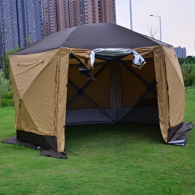 Large Hexagonal Gazebo Tent For 12 People Outdoor Wedding Party Camping Beach Awning Instant Pop Up Shelter Waterproof Canopy