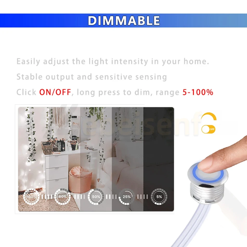 Mini Touch Dimmer Sensor Switch Concealed Induction On/Off Controller DC 12V 24V 5A for Cabinets Wardrobes Kitchens LED Lighting