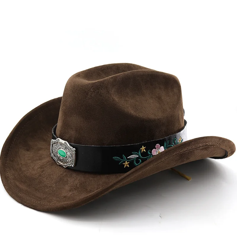Suede Ethnic Tibetan Style Western Cowboy Top Autumn Winter Men's And Women's Felt Blue Turquoise Belt Jazz Hat