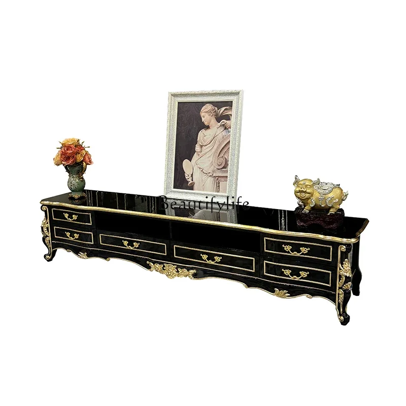 

FG28French solid wood TV cabinet, European neoclassical small apartment living room background cabinet