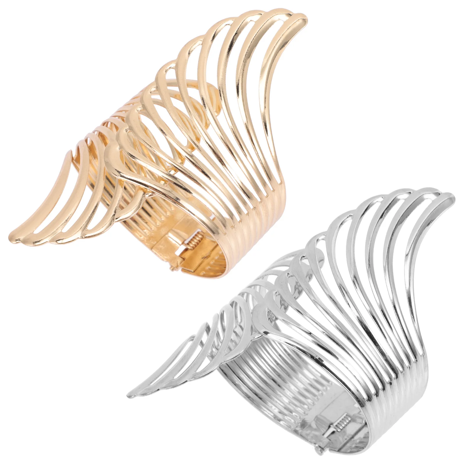 

2Pcs Spring Cuff for Women Girls Alloy Jewelry Bangle Bracelet Gifts Teen Smooth Excellent Wing Design Hair Stylist