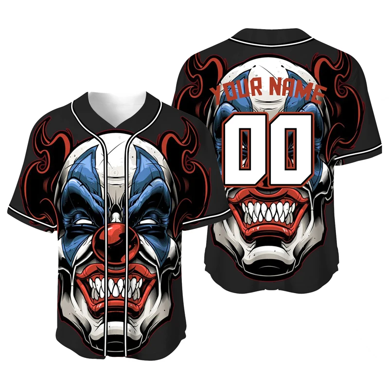 

Black Halloween Clown Baseball Tshirt Men Custom Jersey Retro Plus Size Hip Hop Blouses Design Streetwear Shirt Sport Uniform