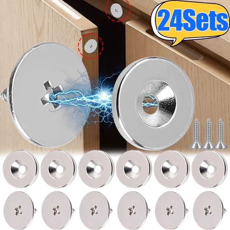 Magnetic Cabinet Snaps Hidden Closing Circle Drawer Cupboard Door Magnet Clasp with Screws Home Kitchen Wardrobe Doors Seal Snap