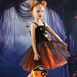 Zestaw ubrań dla dziewczynek śliczna Halloweenowa sukienka w kształcie dyni księżniczka Tutu Halloween dziecięca moda Cosplay strój występ na scenie strój strzelać