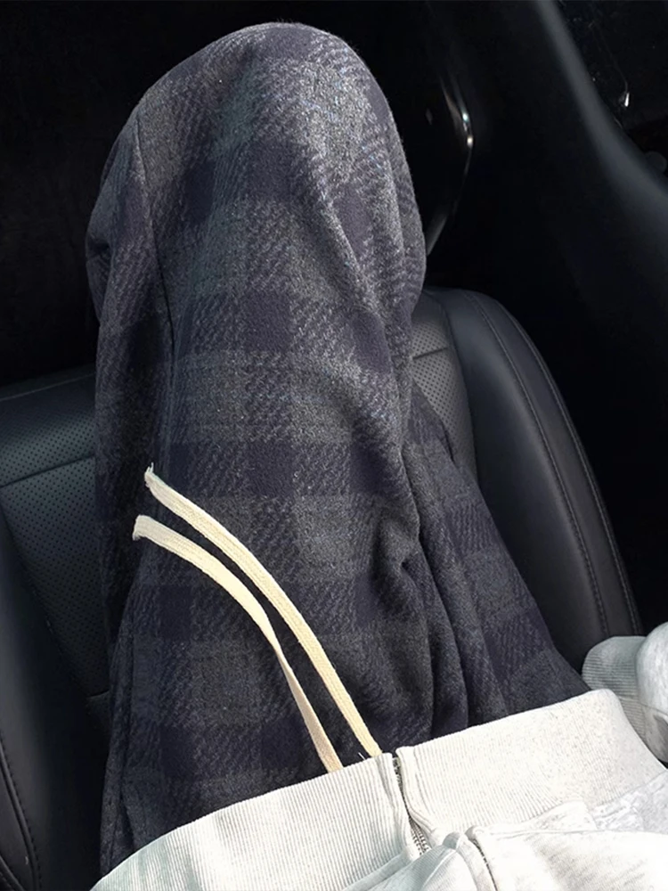 

Retro American Blue Plaid Woolen Trousers Men Women Spring Autumn Lazy Sle Loose Wide Leg Casual Long Trousers Trendy