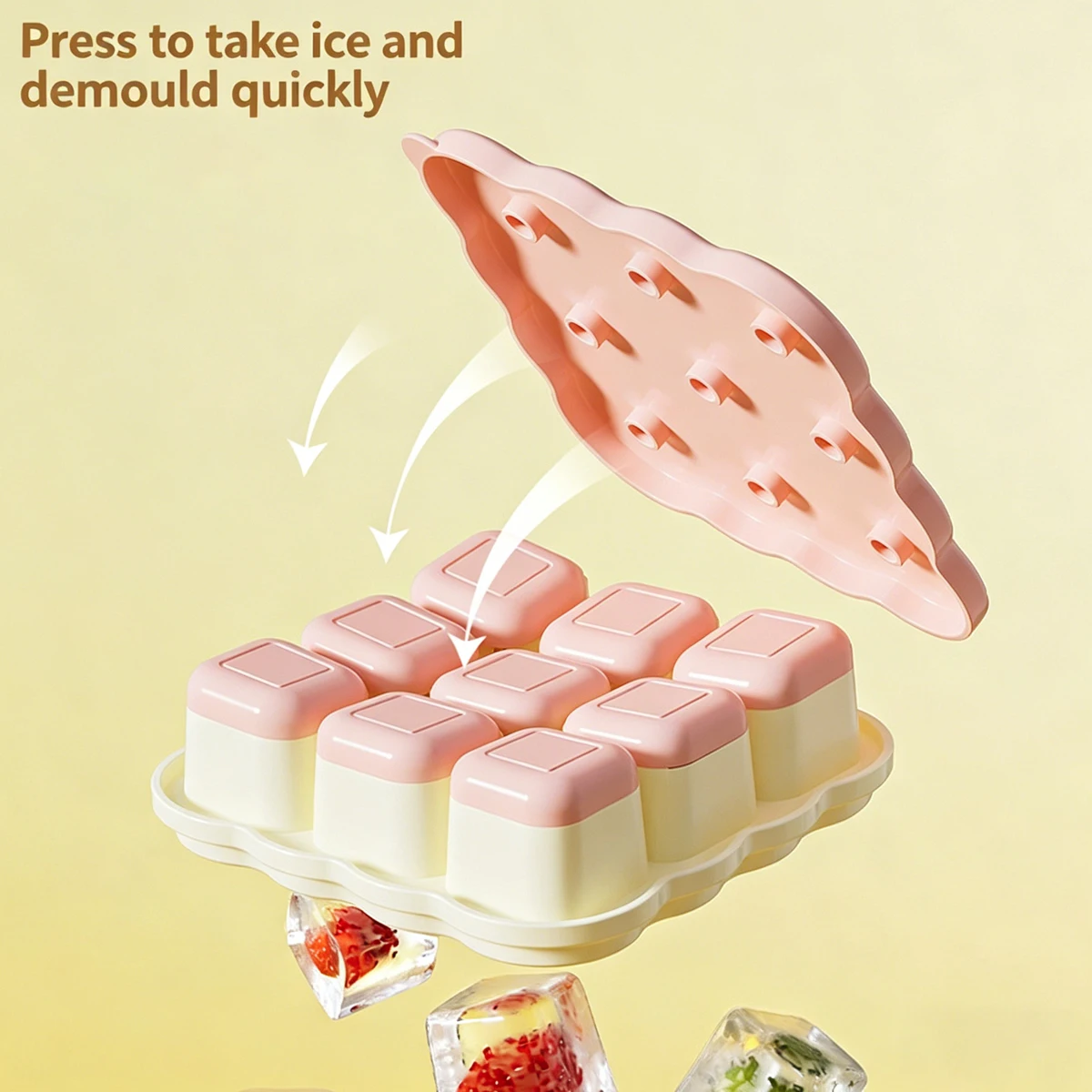 Creative cookie-shaped ice cube tray, one-second release, press mold, food-grade for home refrigerators, nine-compartment ice cube tray with lid. Homemade ice maker, no need to touch the ice with your hands, suitable f
