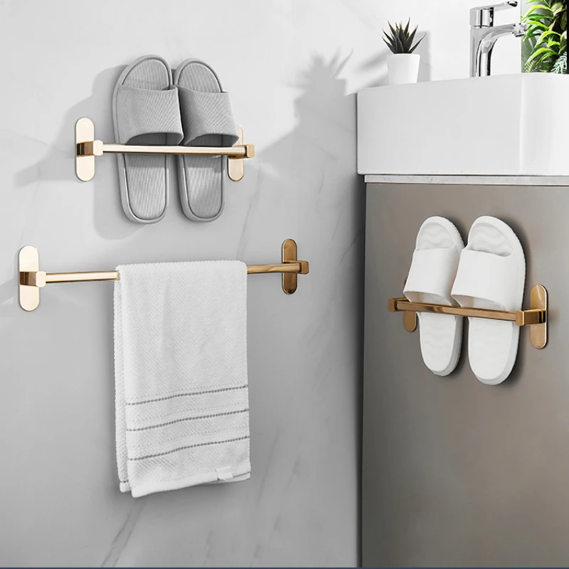 Luxury Stainless Steel Slipper Stand Bathroom No Drill Shelf Toilet Wall Mounted Draining Rack Front Door Organizing Ledger