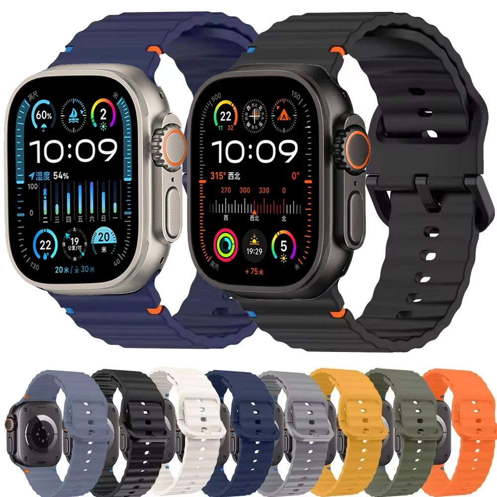 Silicone Strap for Apple Watch Ultra 2/1 49mm 10 46mm 42mm Needlework Breathable Band IWatch 9 8 7 6 5 4 SE 45mm 41mm 44mm 40mm