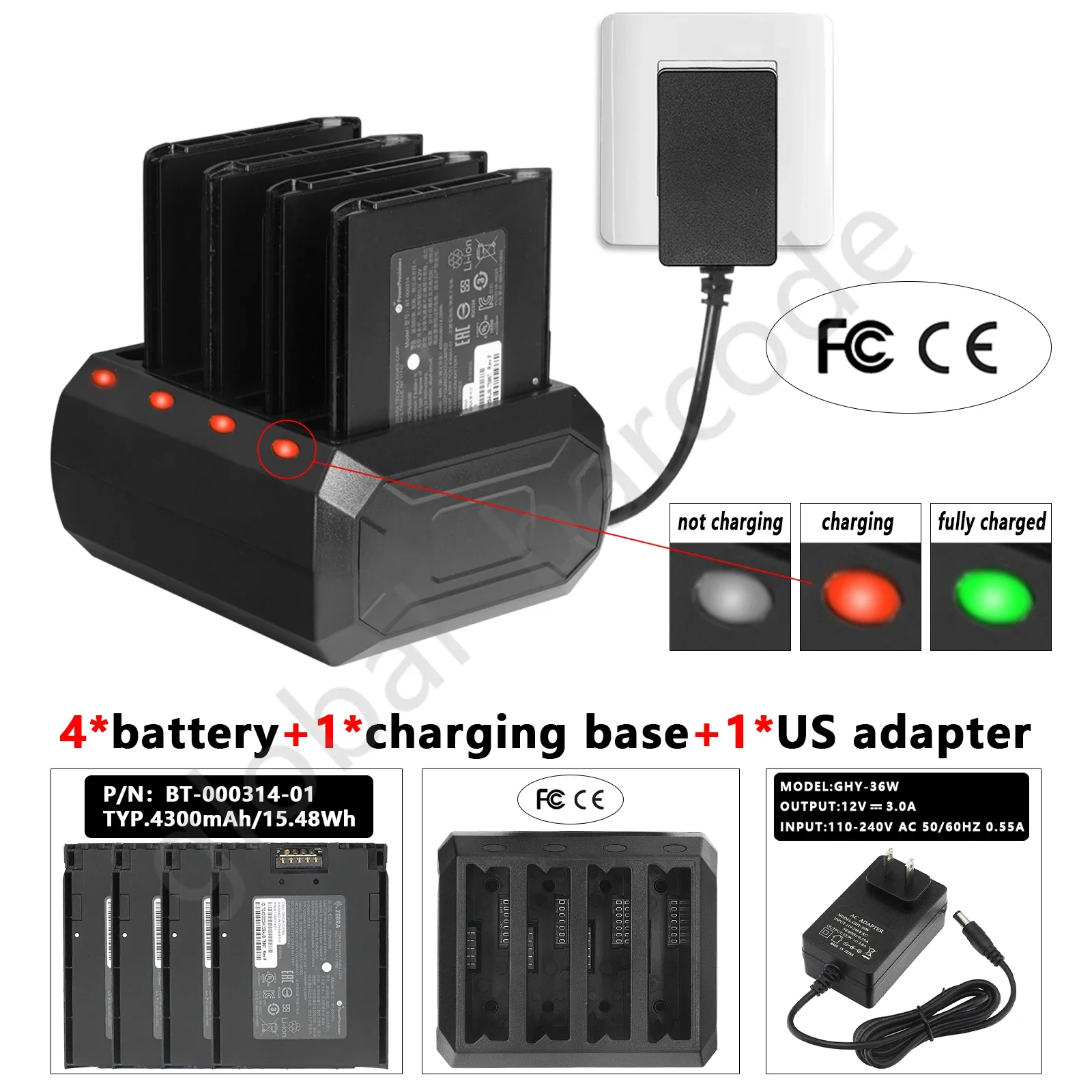 Battery Charging Cradle + 4PCS Battery for Zebra Motorola TC51 TC56 TC52 TC57