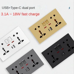 18W Fast Type C Wall 220V Power Outlet 3.1A Smart Charging Adapter Plug Socket Switch with Universal Electrical Double Socket