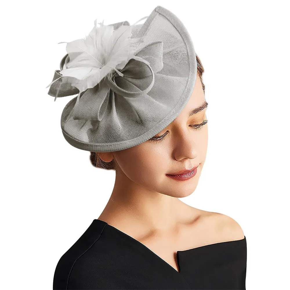 

Vintage Feather Fascinator Hats with Hair Clip Tea Party Mesh Flower Headpiece Wedding Horse Racing Bridal Festival Accessories
