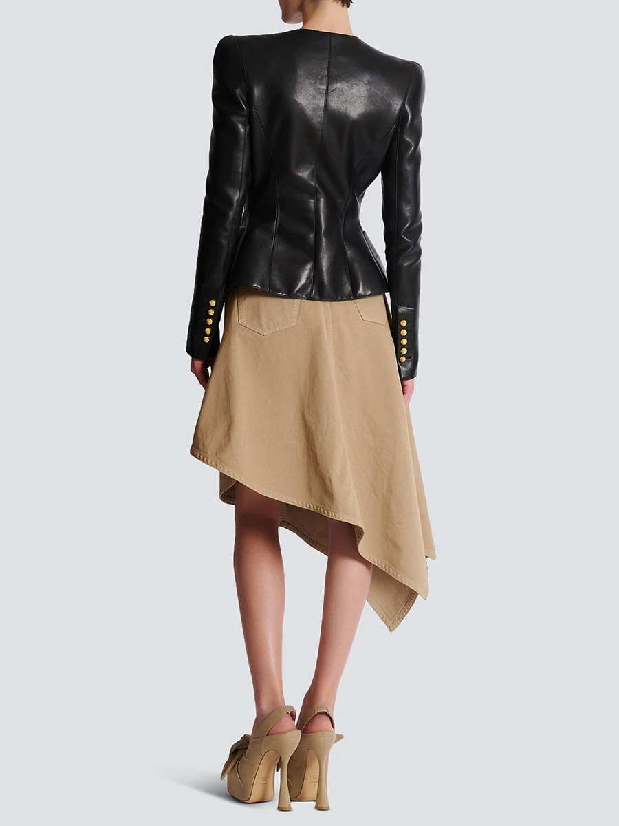 TWOTWINSTYLE модные комплекты из двух предметов для женщин, туника с круглым вырезом и длинными рукавами, кожаный топ с высокой талией, нерегулярная юбка, женский новый комплект