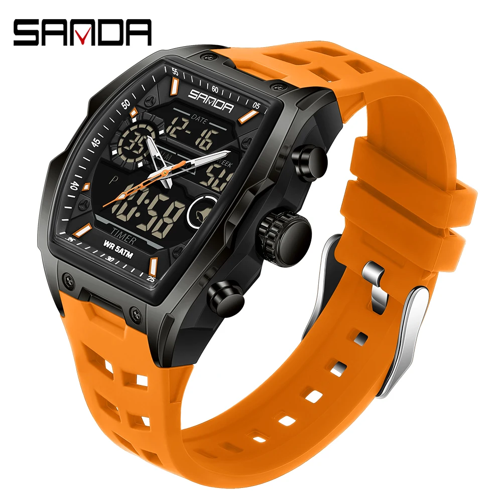 Men's Electronic Watch with Big Dial and Dual Display