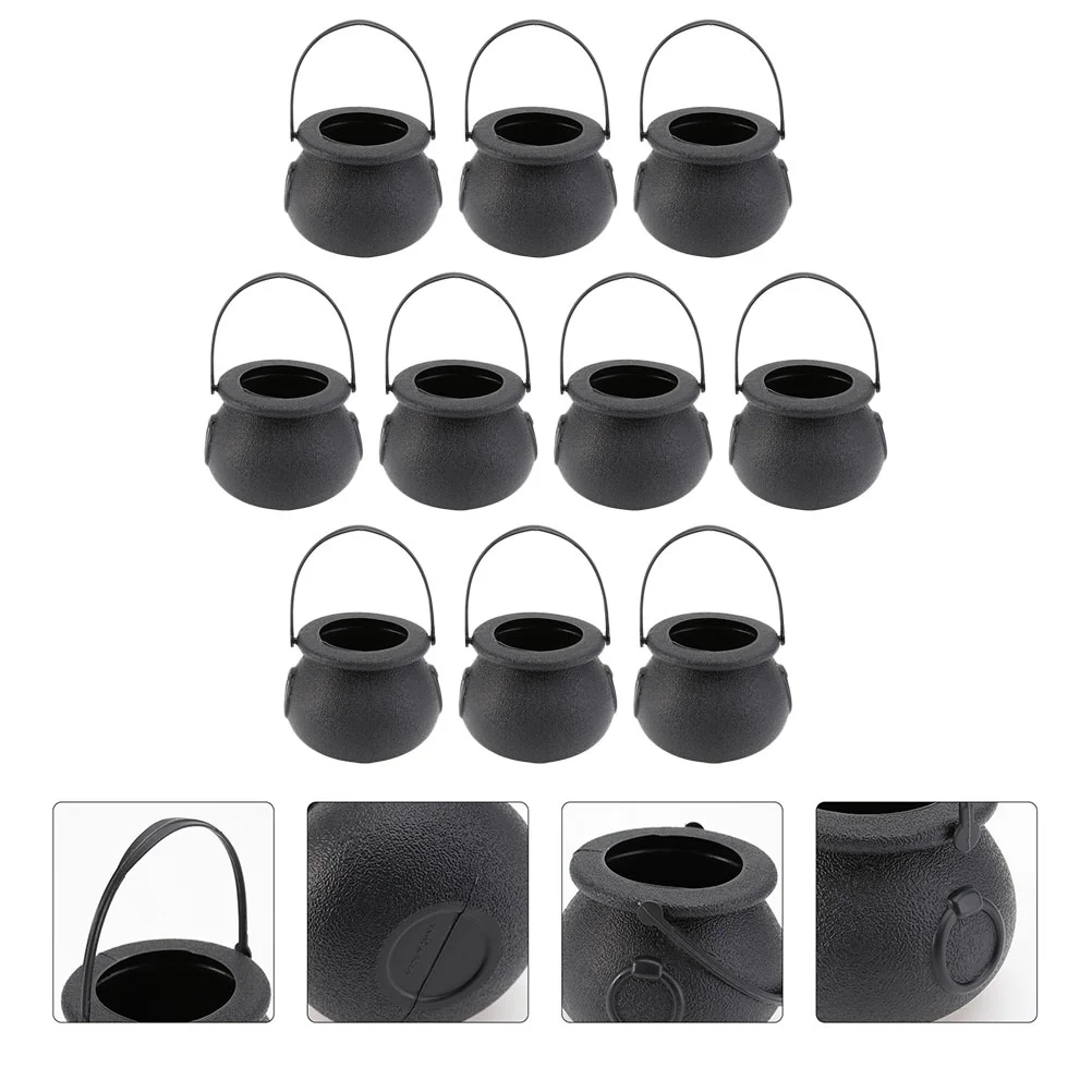 10 PCS Candy Bucket Mini Kettle Witch Cauldron Buckets Black Gift Wrap Bags Jars Containers